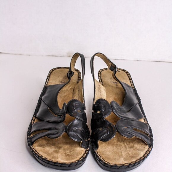 Duck Head Carrie Sandals Wedge Sling Back Black Size 9W - Picture 3 of 5